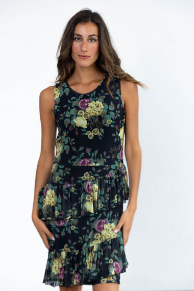 Vestido Corto Volantes De Tul Flores BMB & Co.