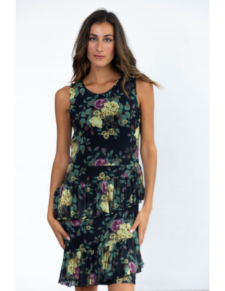 Vestido Corto Volantes De Tul Flores BMB & Co.