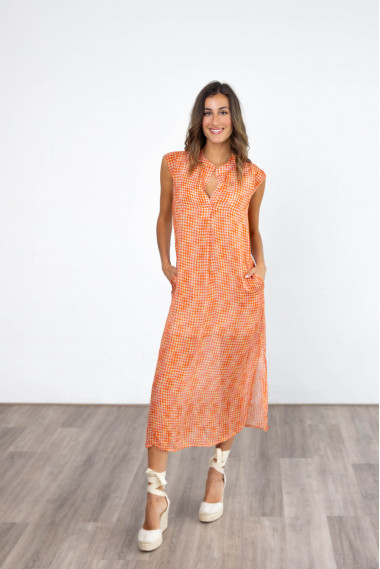 Vestido Midi Estampado Cuello Mao BMB & Co.