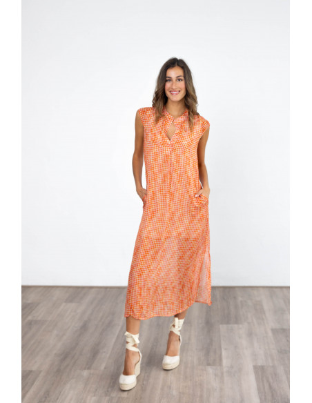 Vestido Midi Estampado Cuello Mao BMB & Co.