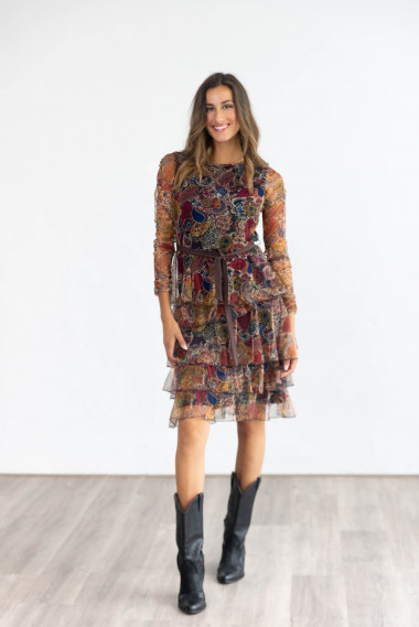 Vestido Corto Tul flores Con Volantes BMB & Co.
