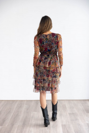 Vestido Corto Tul flores Con Volantes BMB & Co.
