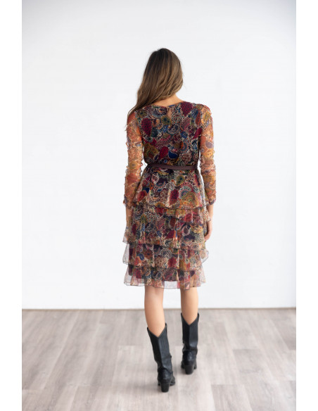 Vestido Corto Tul flores Con Volantes BMB & Co.