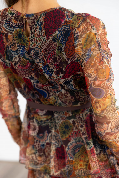 Vestido Corto Tul flores Con Volantes BMB & Co.
