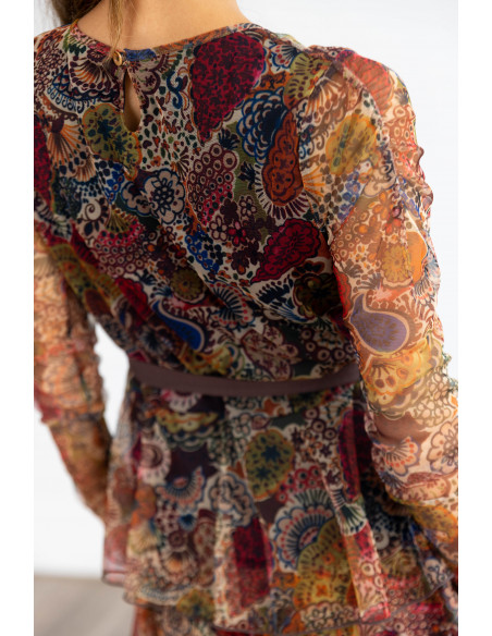 Vestido Corto Tul flores Con Volantes BMB & Co.