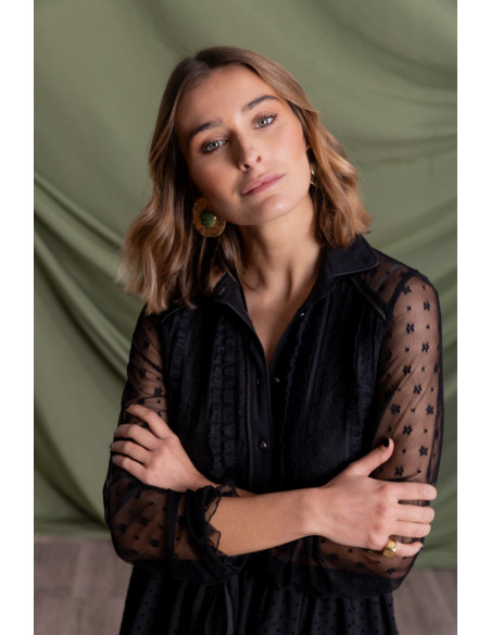 Vestido Camisero Corto Tul Bordado BMB & Co.