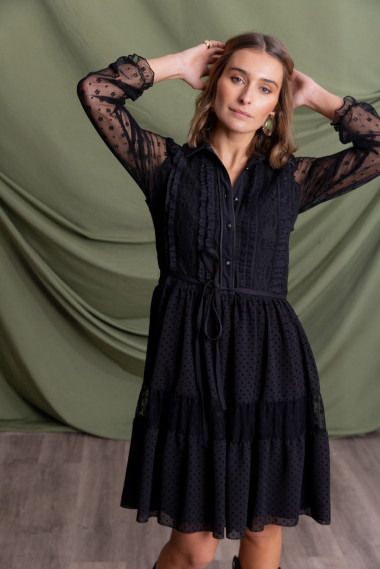 Vestido Camisero Corto Tul Bordado BMB & Co.