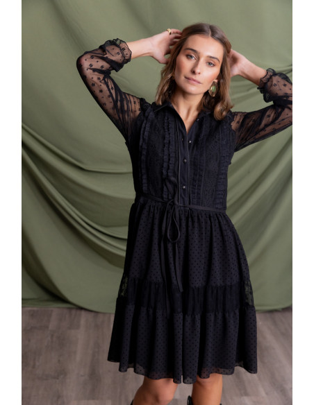Vestido Camisero Corto Tul Bordado BMB & Co.