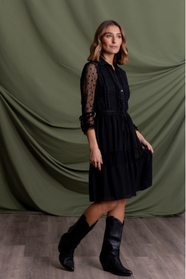 Vestido Camisero Corto Tul Bordado BMB & Co.