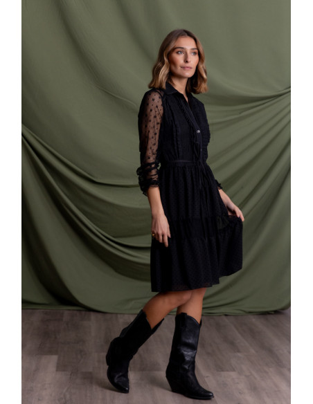 Vestido Camisero Corto Tul Bordado BMB & Co.