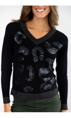 Jersey Negro Pico Con Lentejuelas BMB & Co.
