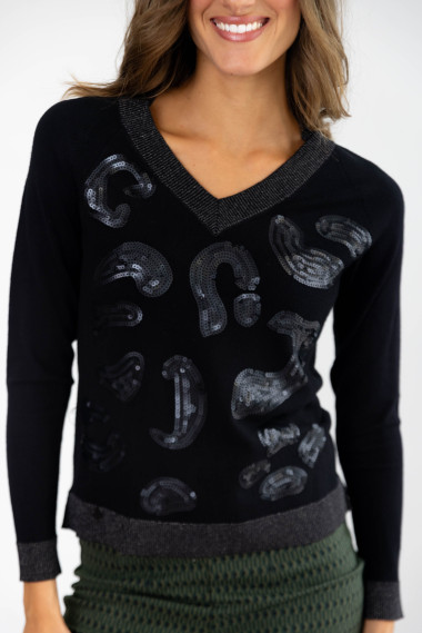 Jersey Negro Pico Con Lentejuelas BMB & Co.