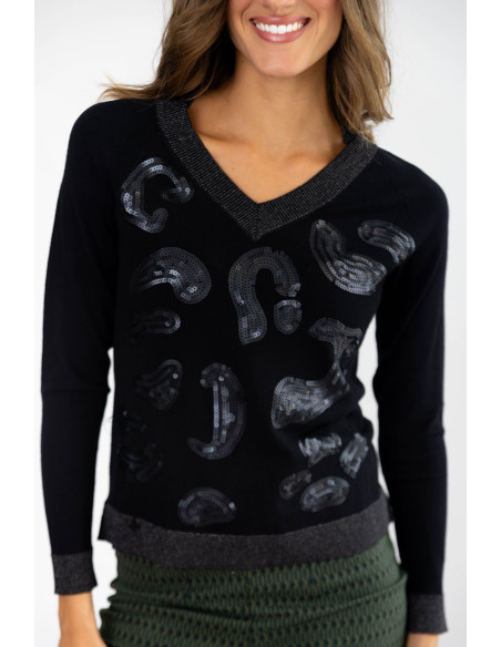 Jersey Negro Pico Con Lentejuelas BMB & Co.