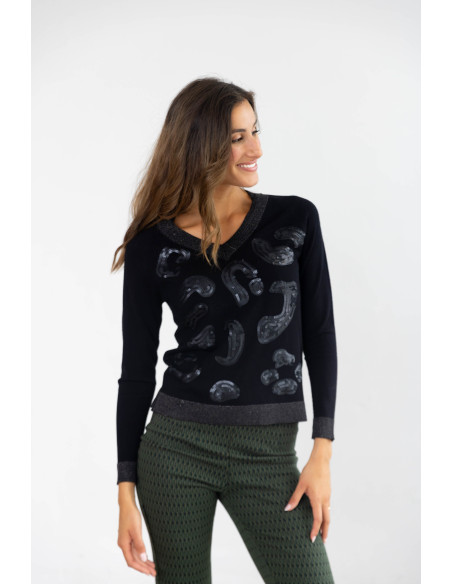 Jersey Negro Pico Con Lentejuelas BMB & Co.