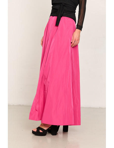 Falda larga fucsia de tafetán BMB & Co. vista frontal