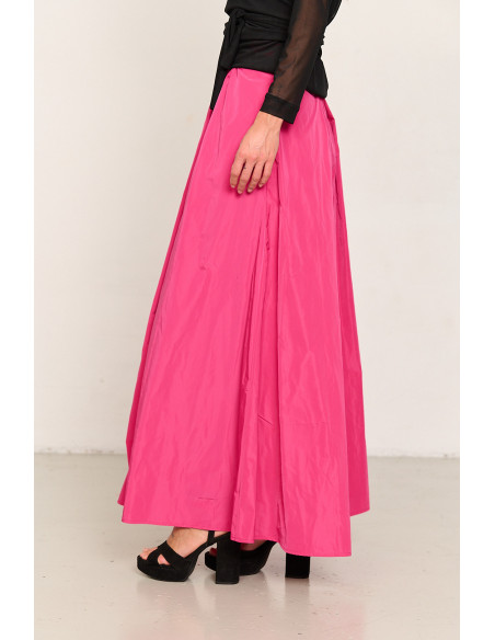 Falda larga fucsia de tafetán BMB & Co. vista lado