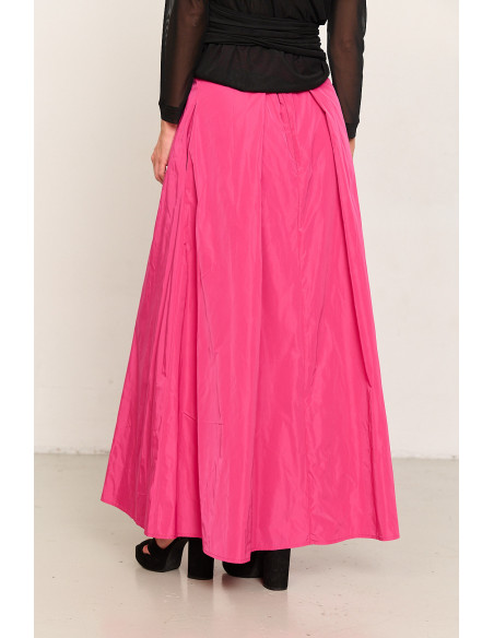 Falda larga fucsia de tafetán BMB & Co. vista trasera
